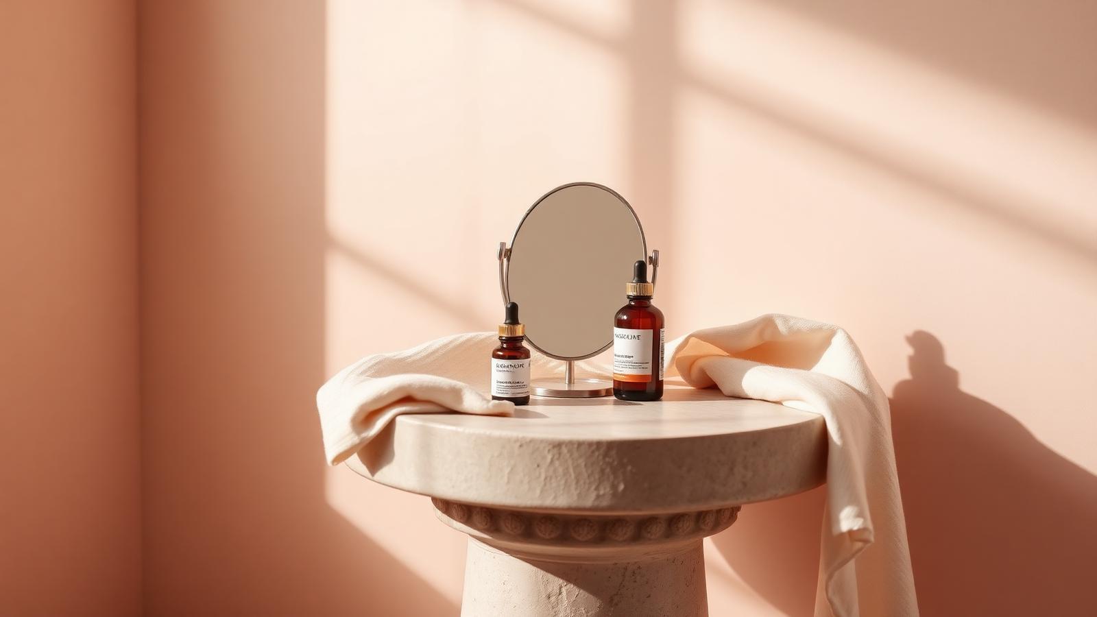 Sérums de medicina estética facial sobre superficie de piedra